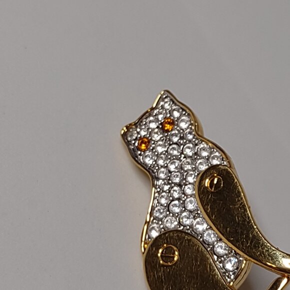 Very Cool Gold Tone Cat Brooch With Clear Stones - Picture 2 of 10